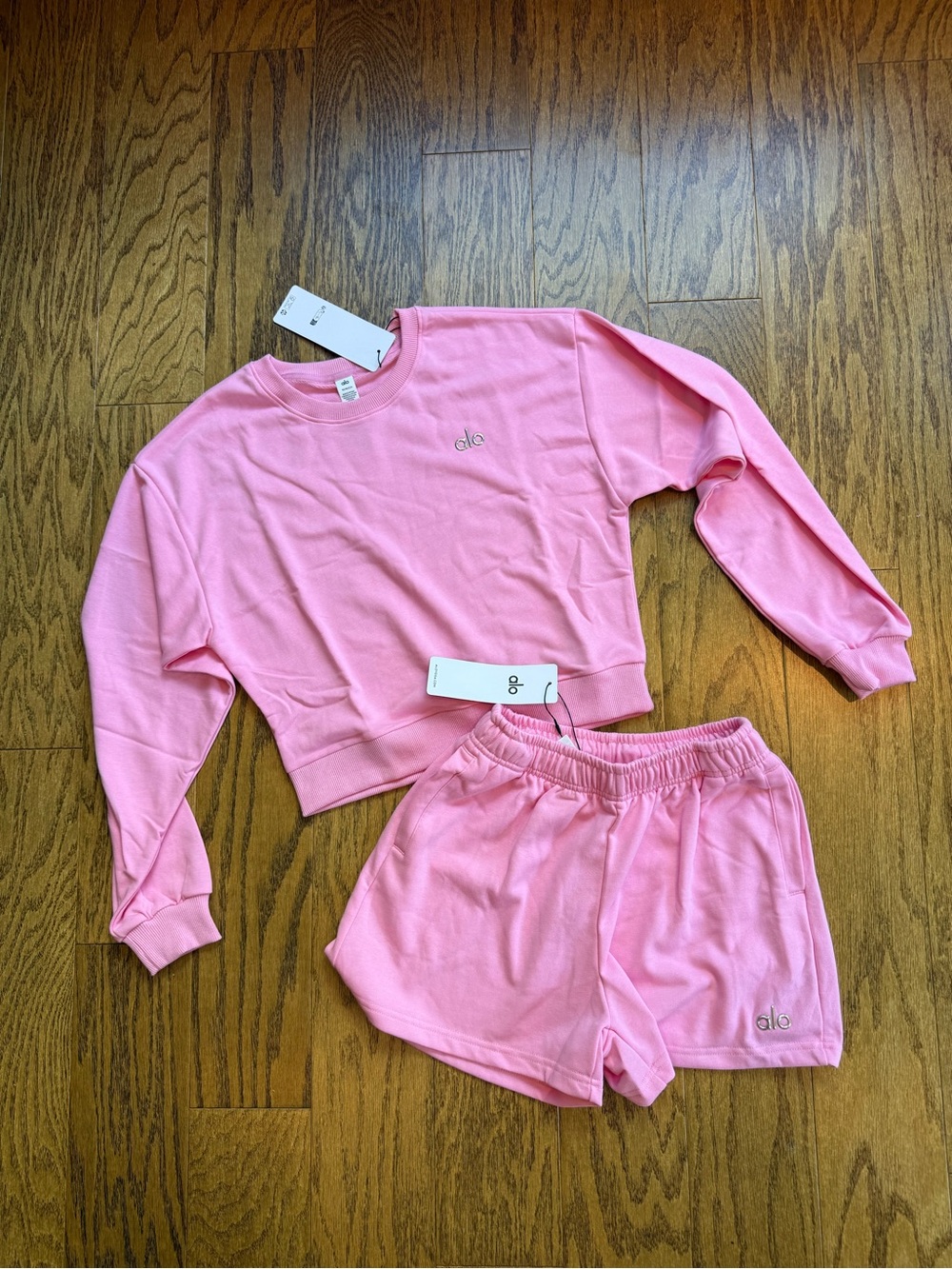 ALO Yoga Pink Accolade Crewneck & Shorts Set